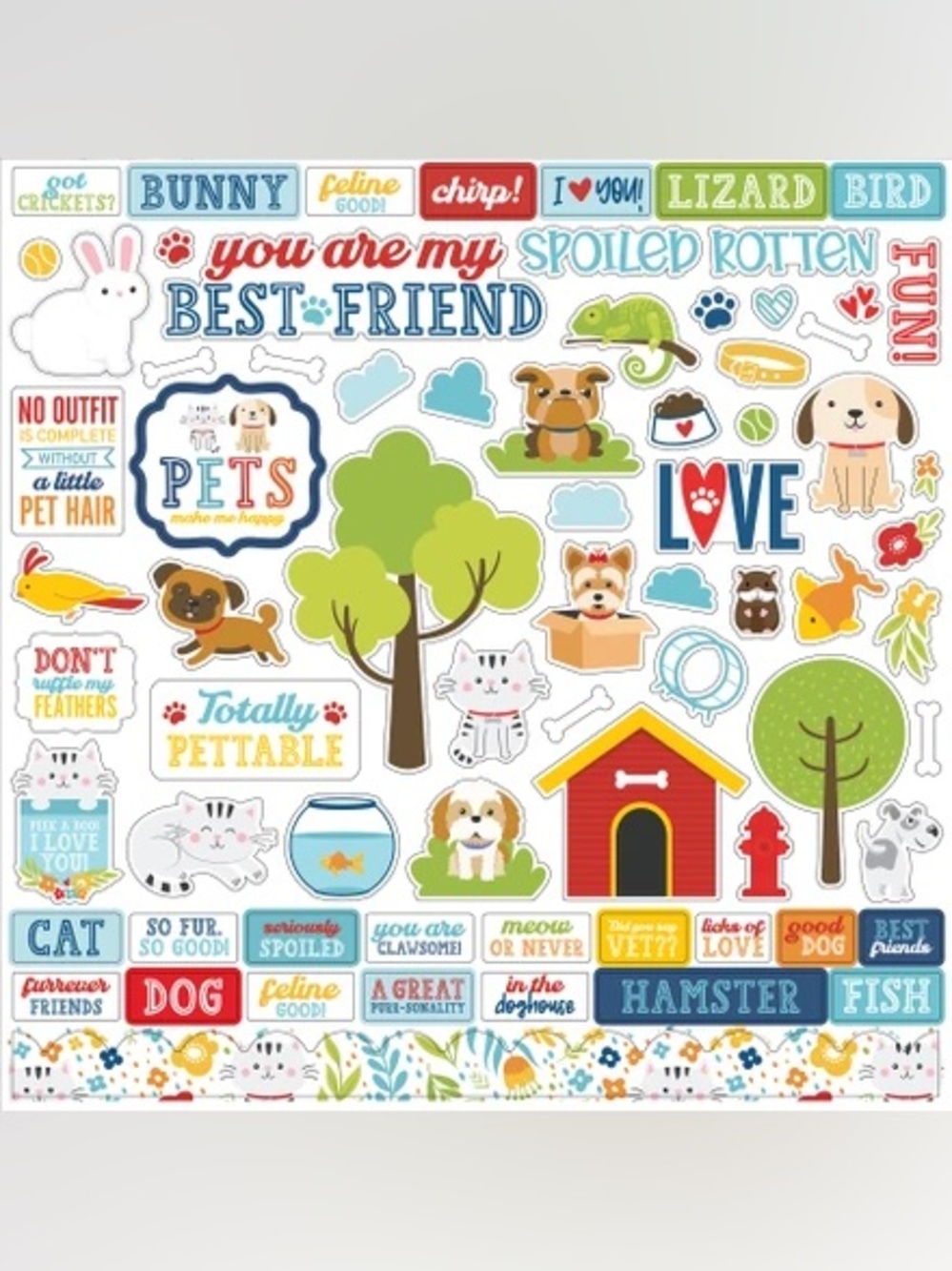 😻🐈 Echo Park Pets 12x12 Element Sticker Sheet Scrapbook 🐈‍⬛🐶🦴🐾